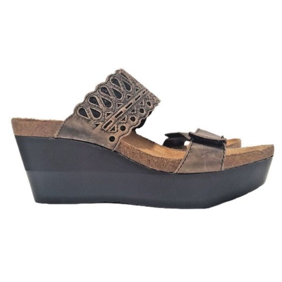 Naot Shoes - NAOT Wedge Sandals Womens 6-6.5/37 Brown Peep Toe Straps Slide